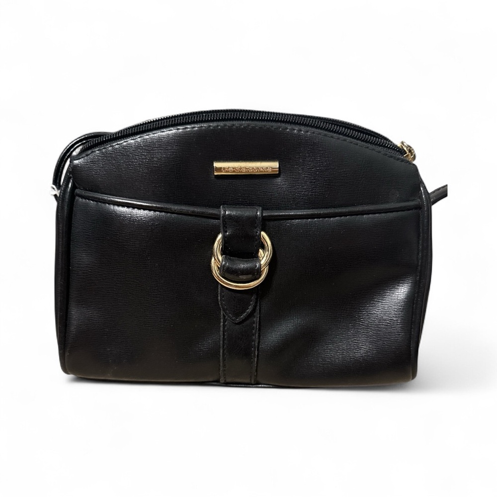 Liz Claiborne Black Leather Clutch with Gold Accents